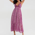Women's Boho Chiffon Floral Print Long Strap Backless Maxi Dress