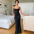 Sexy Lace Black Maxi Dress Nightclub Bodycon Silhouette