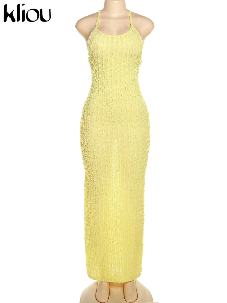 Ruched Spaghetti Strap Maxi Dress Backless Bandage For Women