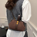 Luxe Faux Suede Frame Shoulder Bag With PU Accent Elegant Crossbody
