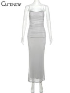 Elegant Halter Maxi Dress With Spaghetti Straps