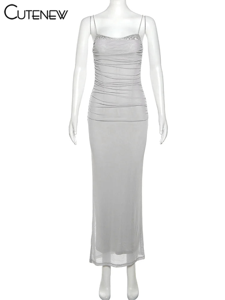 Elegant Halter Maxi Dress With Spaghetti Straps