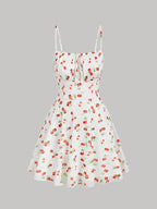 Cherry Print Vintage Summer Dress With A-Line Swing Sundress