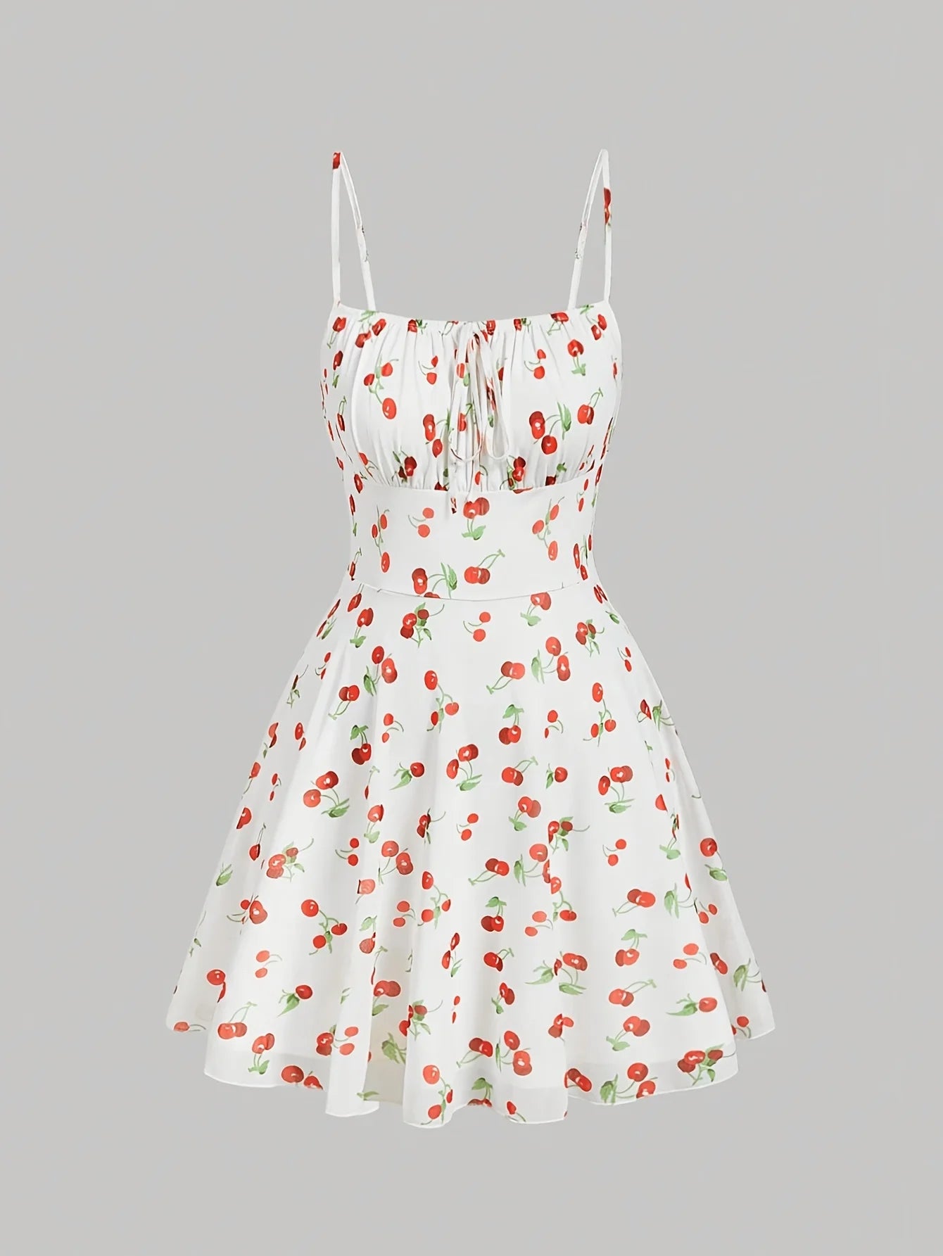Cherry Print Vintage Summer Dress With A-Line Swing Sundress
