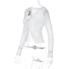 Lace Up See Through Cardigan Top With Ruffle Lace Trim For Women Elegant Retro Inspired Party Top