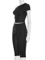 Midnight Knot Crop Top And Capri Set With Diagonal Collar