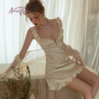 Ice Silk Halter Nightgown With Lace