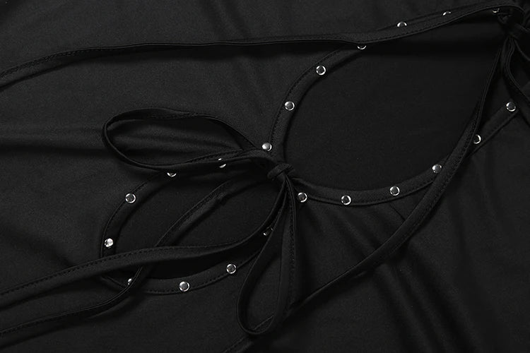 Rivets Decoration Top Stand Collar Navel Exposed Bandage Look Edgy Chic High Street Fashion