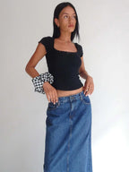 Vintage Cottagecore Knit Tee With Lace Trim And Square Neckline Milkmaid Crop Top