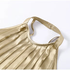 Two Piece Set Solid Color O Neck Top With Backless Lace Up And High Waist A Line Skirt