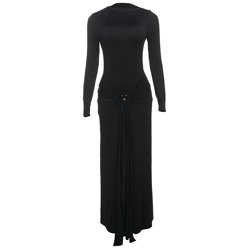 Ruched Maxi Dress For Women Chic Bodycon With Long Sleeves
