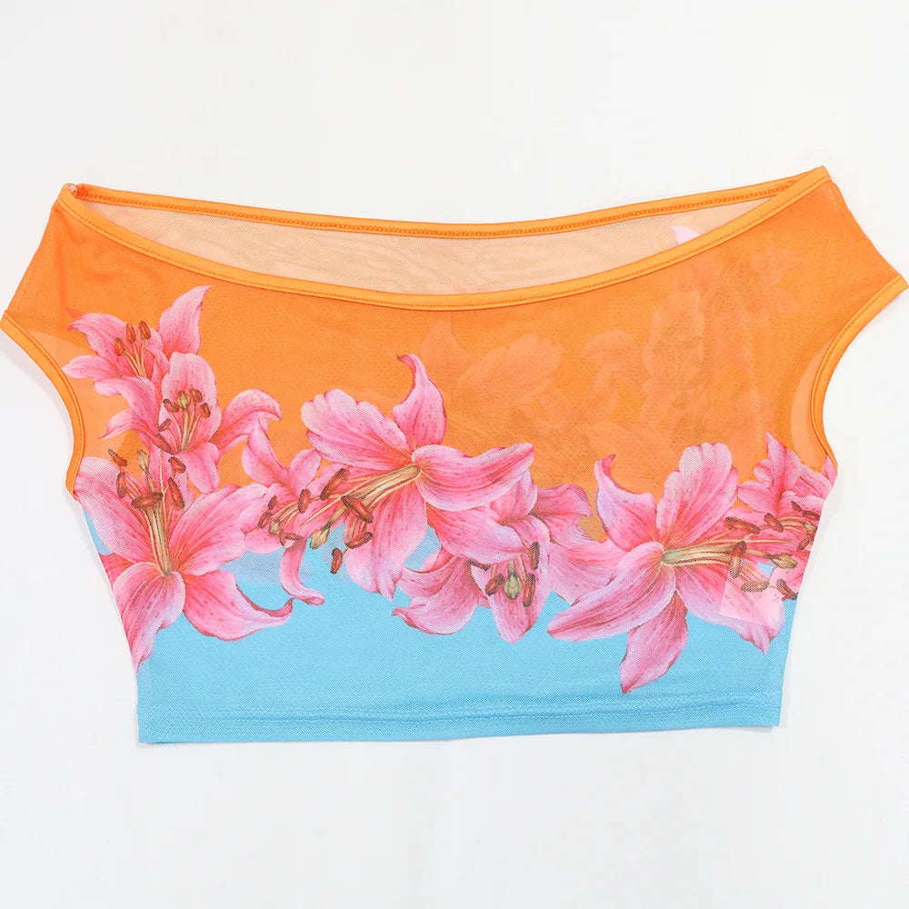 Floral Off Shoulder Crop Top And High Waist Capri Set For Summer Streetwear Vibe