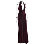 Deep V-Neck Backless Ruched Maxi Dress Halter Gown