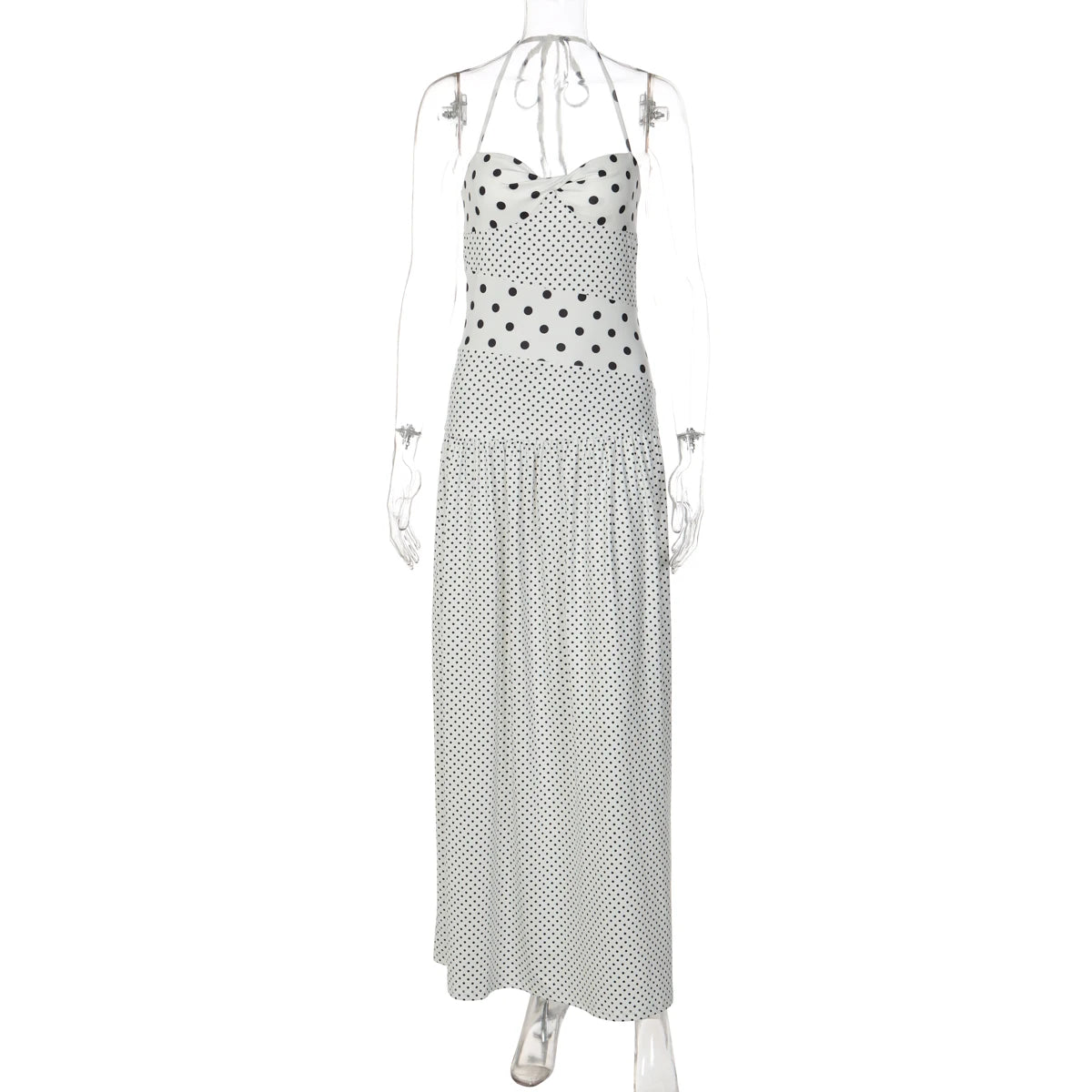 Backless Lace Up Polka Dot Maxi Dress