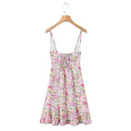 Floral Print Sexy Sling Mini Women Lace Spliced O Neck A-line Dress