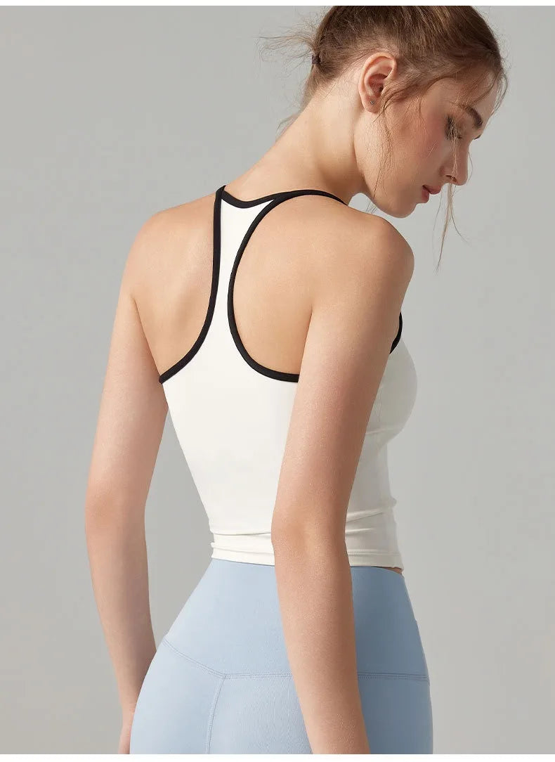 Colorful Yoga Vest With Fixed Chest Pads Women Gym Sleeveless Tank Top For Fitness And Running