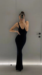 Knitted Sleeveless Backless Dress With High Waist Flattering Long Aline Style