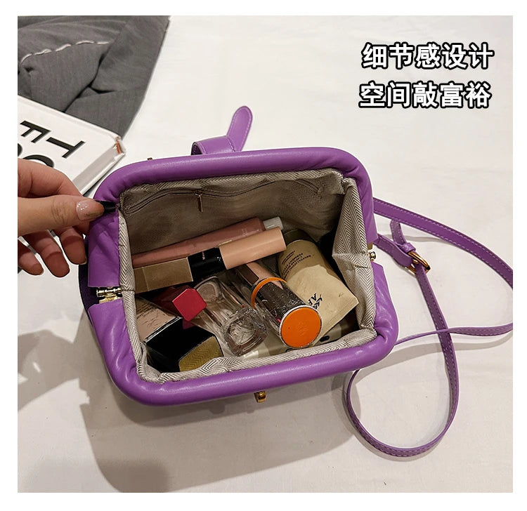 Luxe Faux Suede Frame Shoulder Bag With PU Accent Elegant Crossbody