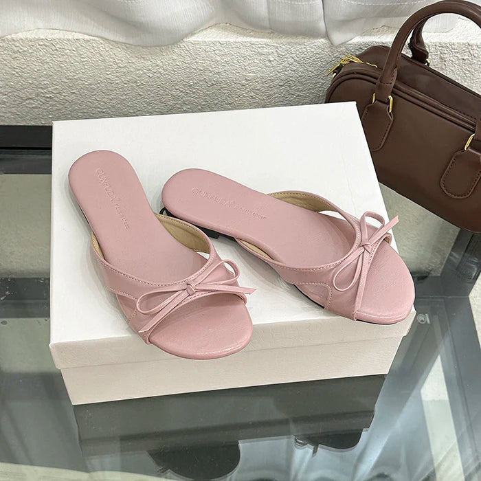 Butterfly Knot Open Toe Slides For Women Non Slip Flats