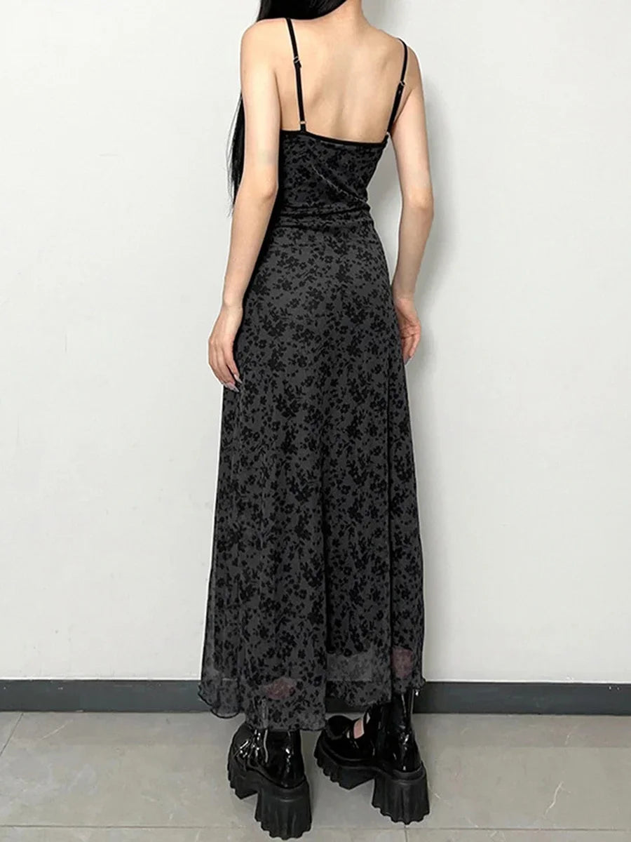 Floral Lace Trim Cami Maxi Dress Elegant Sleeveless Silhouette