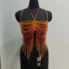 Handmade Orange Mermaid Body Chain Bralette With Beaded Harness