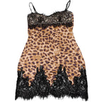Leopard Patchwork Lace Mini Dress With Spaghetti Straps High Waist