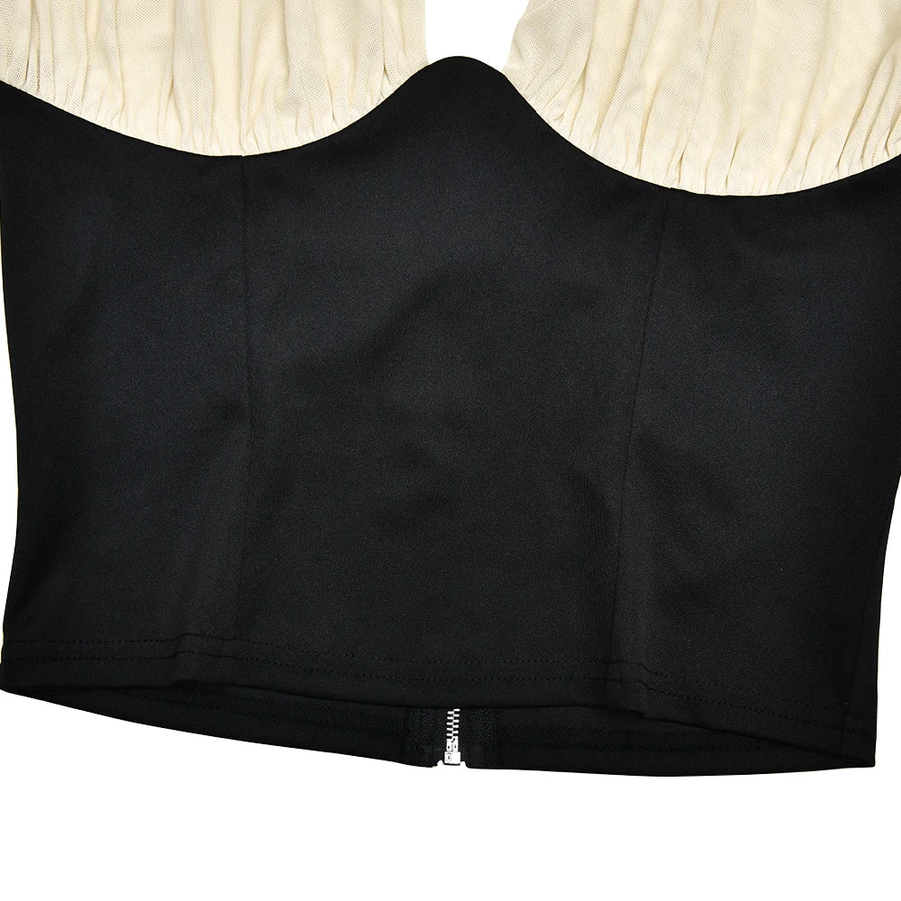 Halter Backless Patchwork Crop Top Sleeveless Cinched Waist