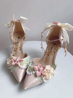 Sweet Lolita Heels With Pointed Toe For Tea Party Wedding Fairy Style High Heel Shoes