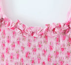 Flower Print Corset Ruched Elastic Body Sling Mini Square Collar Ruffles Hem Dress