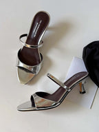 Genuine Leather Slip On Peep Toe Mules