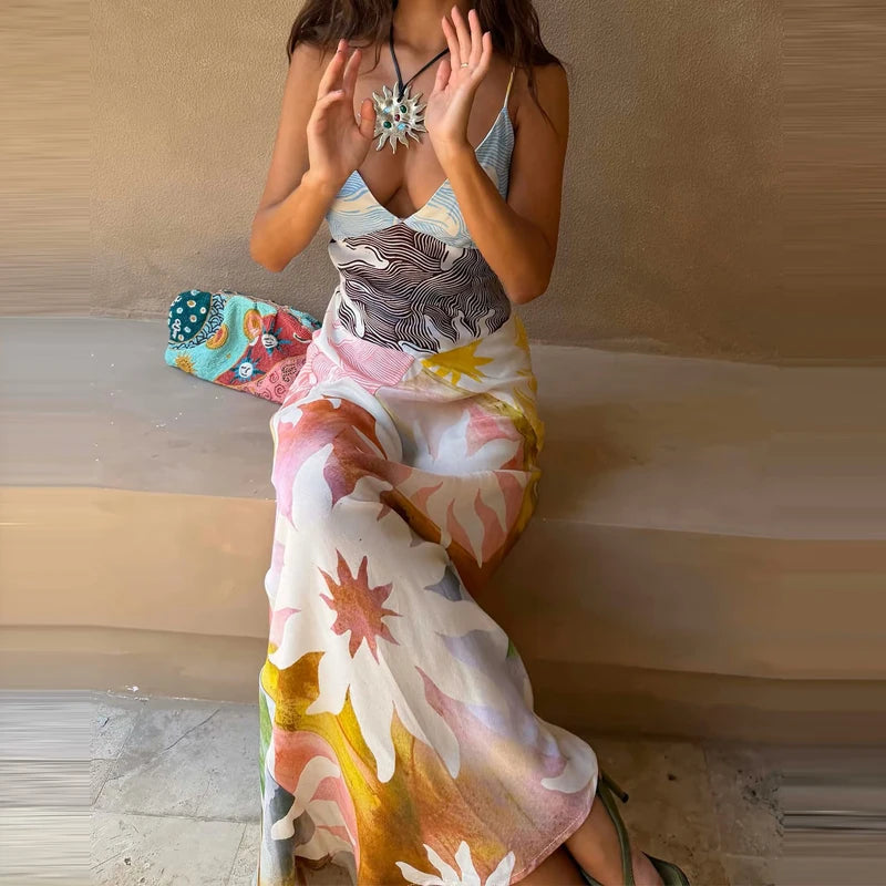 Sexy Halter Cutout Dress With Pleated Hollow Out Details