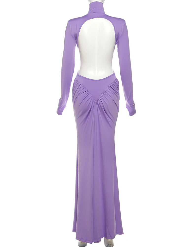 Peach Backless Maxi Dress With Waistless Silhouette And Ruched Elegance