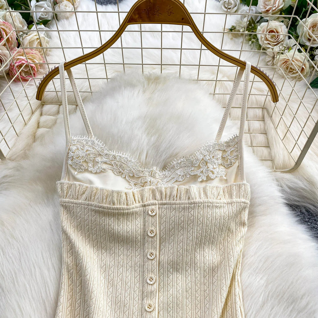 Sexy Basic Knit Lace Crop Top