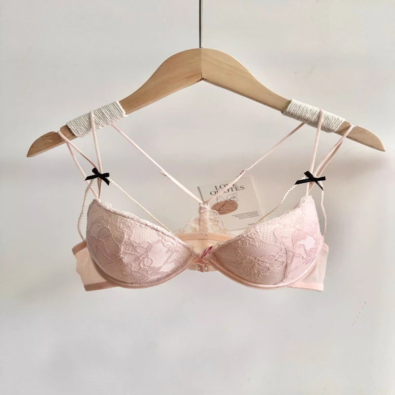 Lace Front Closure Lingerie Set For Women Wirefree Push Up Bra Delicate Straps Lightweight Comfort