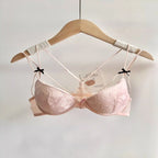 Lace Front Closure Lingerie Set For Women Wirefree Push Up Bra Delicate Straps Lightweight Comfort