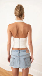Ruched Halter Backless Top Double Layer