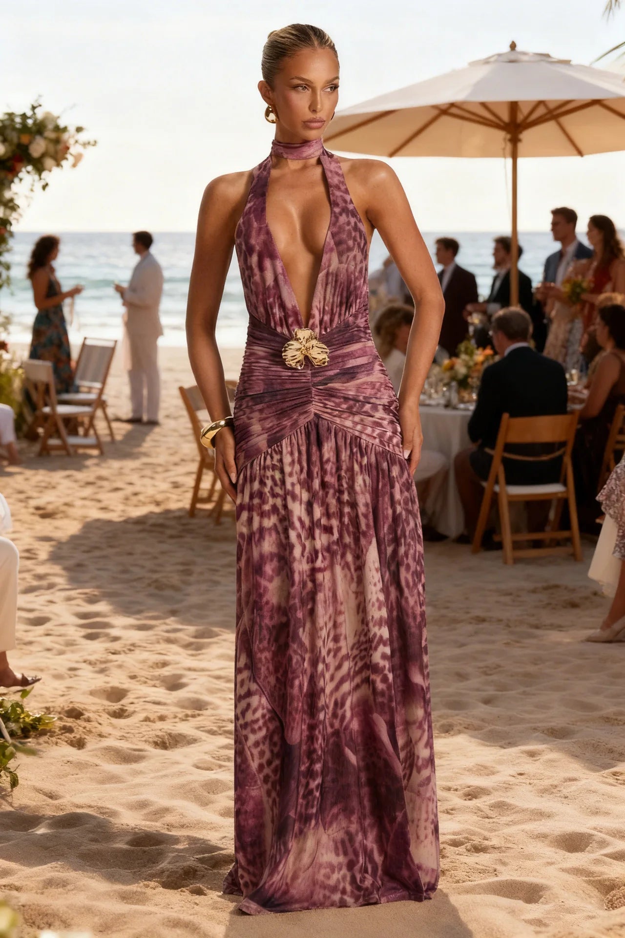 Purple Print Maxi Dress