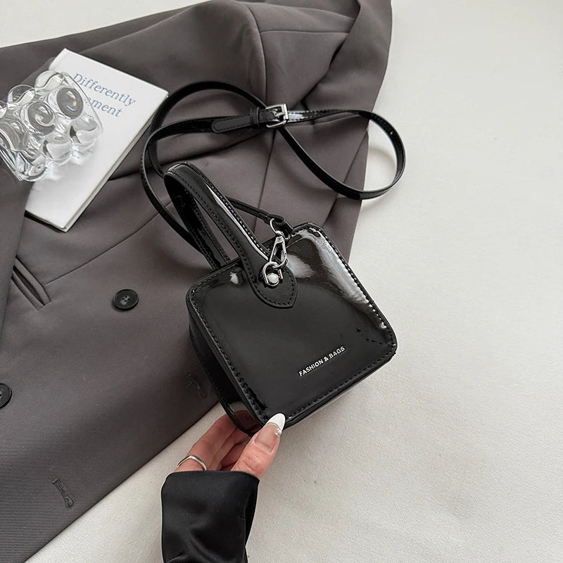Mini Box PU Leather Crossbody Bag With Short Handle Phone Friendly Compact
