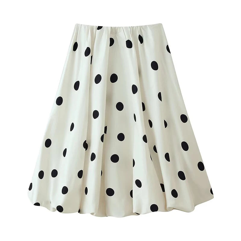 Long Polka Dot Skirt Set With Cropped Puffy Sleeveless Top