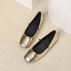 Metallic Square-Toe Mary Janes Slip-On Flats