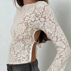 Women's Lace Tops Fashionable Bell Long Sleeve Backless Slim Fit