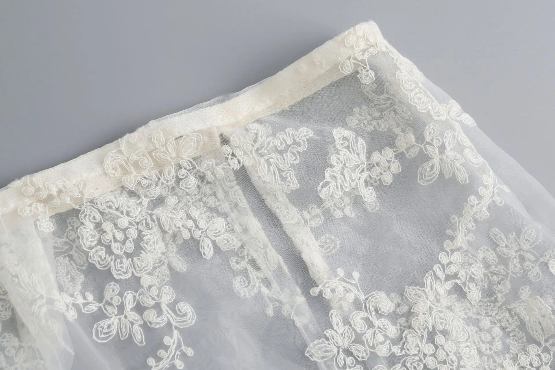 Floral Embroidered Lace Sheer Skirt Overlay