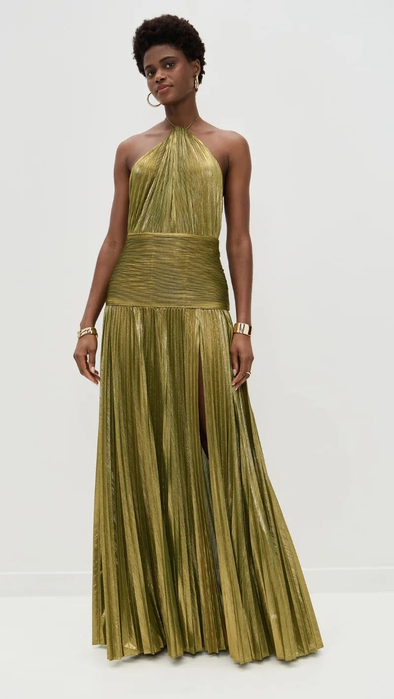 Off Shoulder Corset Halter Evening Gown With Slit