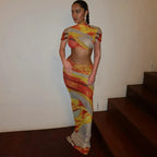 Beach Print Set With Crop Top And Long Dress