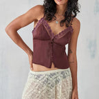 Dreamy V Neck Lace Trim Spaghetti Tank Top With Backless