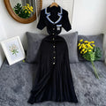 Vintage Inspired Turn Down Collar Knit Maxi Shirt Dress