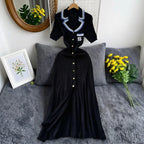 Vintage Inspired Turn Down Collar Knit Maxi Shirt Dress