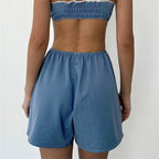 Crop Top Set With High Waist Shorts Spaghetti Strap Two- Piece