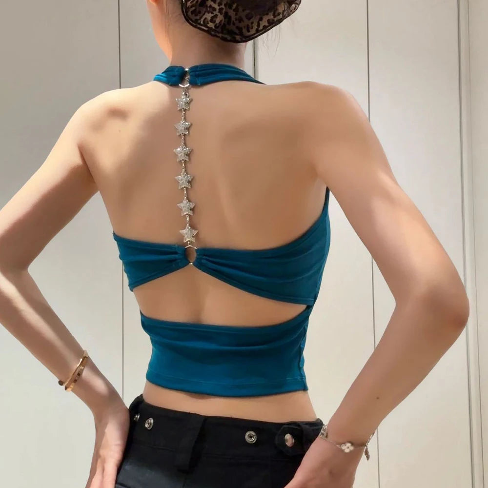 Midnight Y2K Backless Chain Cutout Strapless Tank Top