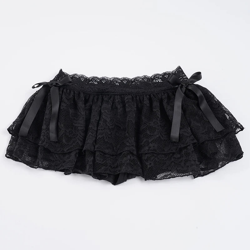 Lace A-Line Mini Skirt With Built-In Shorts Sleek Low-Waisted
